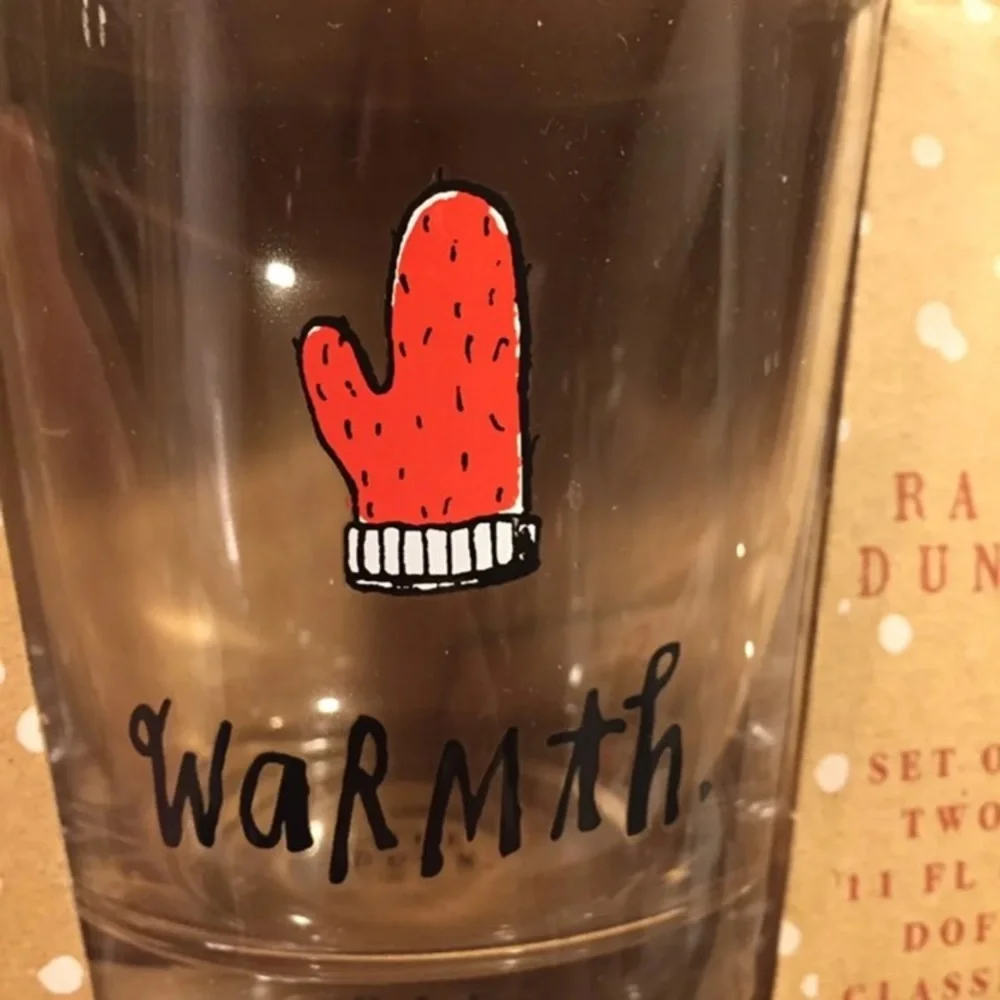 NIB Rae Dunn Warmth Glasses Red Mittens Christmas